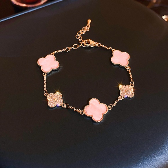 New! Pink clover bracelet, 18 k gold plated - Picture 4 of 5